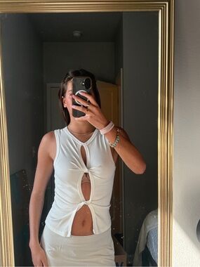 SHEIN White Triple-Knot Cutout Tank Top